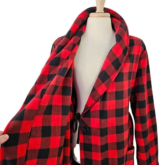Wonder Shop Holiday Robe Red Black Plaid Poly Tie Close Hand Pockets Adult L NEW - Picture 2 of 8